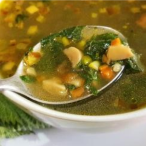 Rice Soup with Nettles and Mushrooms
