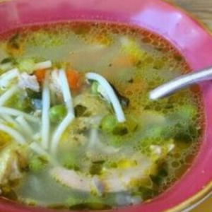 Vegetable Soup with Chicken and Peas