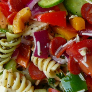COLORFUL PASTA SALAD WITH HOMEMADE DRESSING