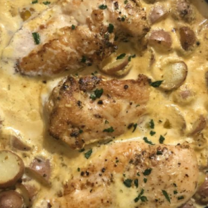 CHICKEN AND POTATOES WITH DIJON CREAM SAUCE