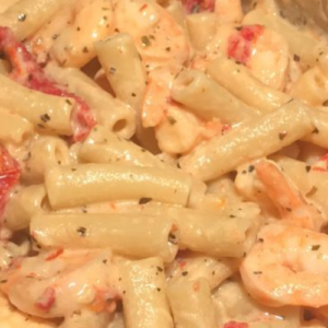 CREAMY MOZZARELLA SHRIMP PASTA