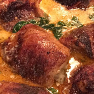 ONE PAN CHICKEN AND POTATOES WITH GARLIC PARMESAN SPINACH CREAM SAUCE