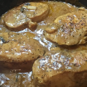 GARLIC PORK CHOPS IN CREAMY MUSHROOM SAUCE