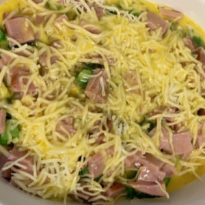 EGG BAKE WITH BROCCOLI, HAM, AND MOZZARELLA