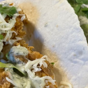CRISPY CHICKEN TACOS WITH AVOCADO BUTTERMILK RANCH
