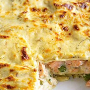Fresh salmon lasagna