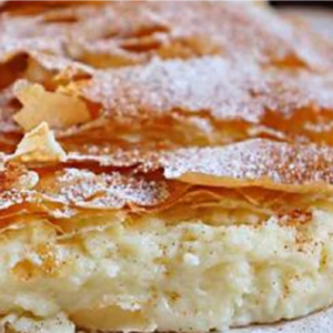 Greek pie “Bougatsa” with an extraordinary creamy filling. A single bite guarantees you an amazing taste.