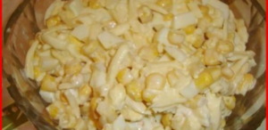 Delicious salad with corn. I always prepare it for holidays, because it is simple and very tasty.